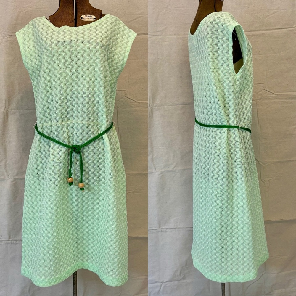 Vintage 60s Sea Foam Green Sheer Zig Zag Stripe Polyester Knit by Lady Blair L